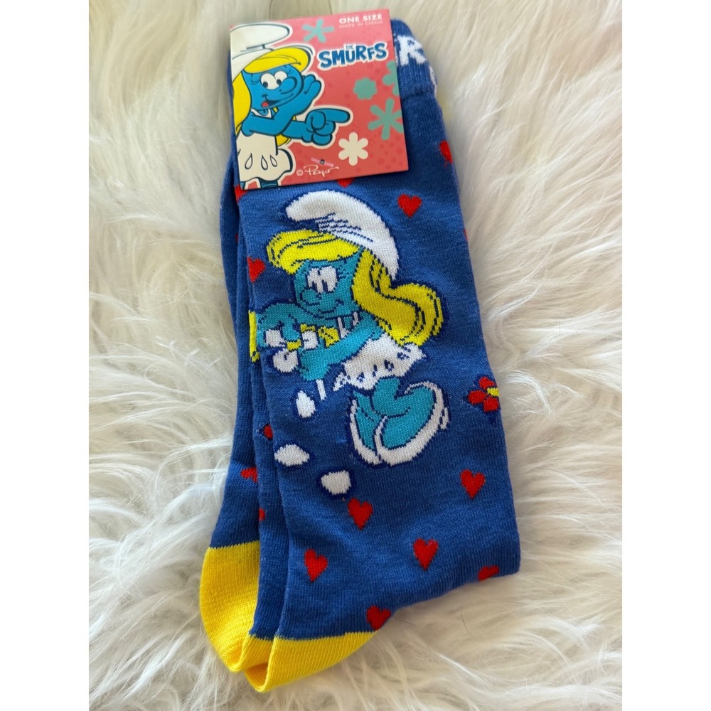 The Smurfs Smurfette Crew Socks Blue Red Hearts Official Merchandise SMF102-421